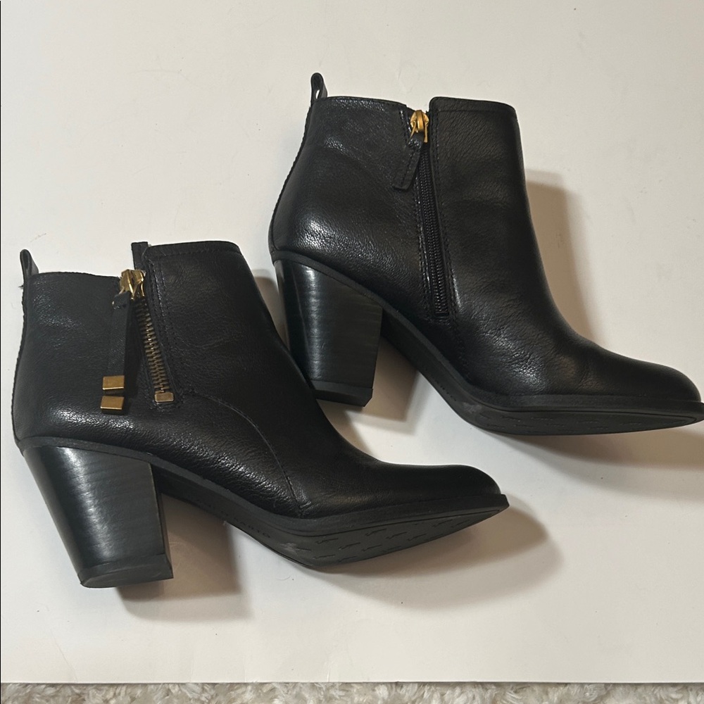 Franco Sarto Black Ankle Booties with Gold Zipper - Picture 9 of 10